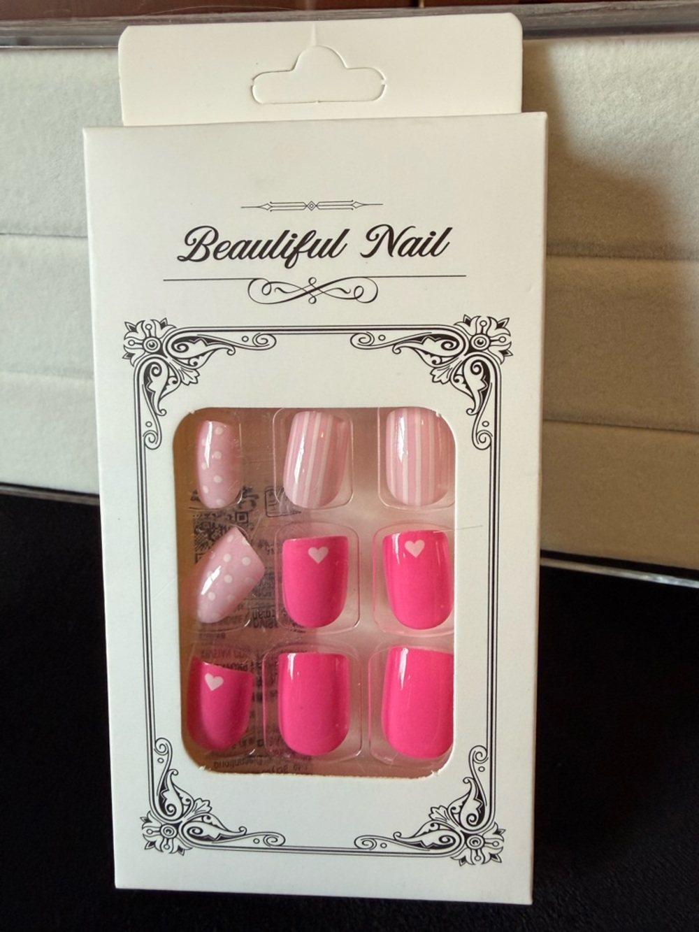 Women's Pink Press-On Nail Set with Heart Accents